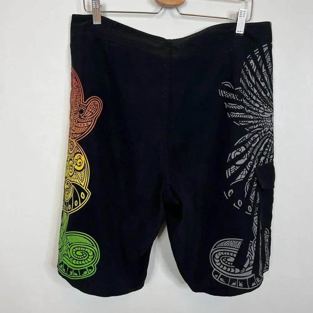Disneyland Parks Mickey Mouse Swim Sz 36 Embellished Tribal Print Board Shorts